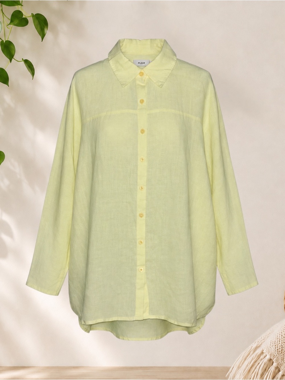 Flax 100% Linen Pale Lemon Lightweight Oversized  Button-Down Shirt-NWOT-Small